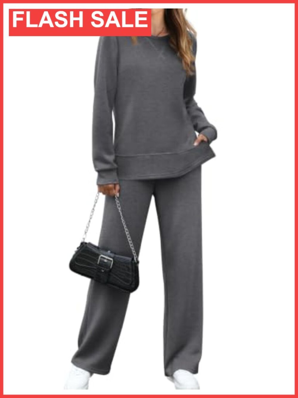 2 Piece Lounge Set Wide Leg Sweatsuit Long Sleeve Top Pants Travel Outfit